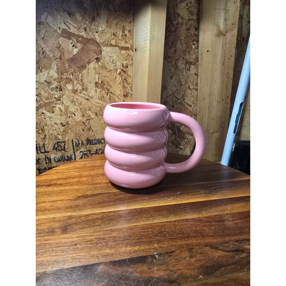 Room Essentials Pink Ribbed Bubble Stoneware Mug Glossy Modern Coffee Cup